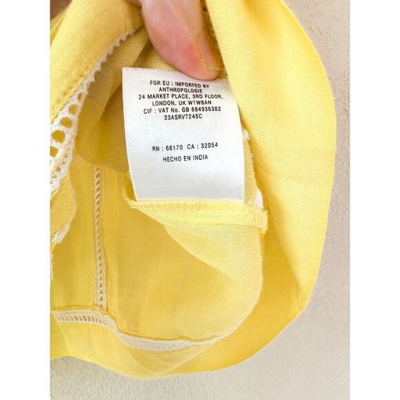 Anthropologie Moulinette Soeurs Yellow Blouse with White Embroidery Size 0 - Picture 5 of 7